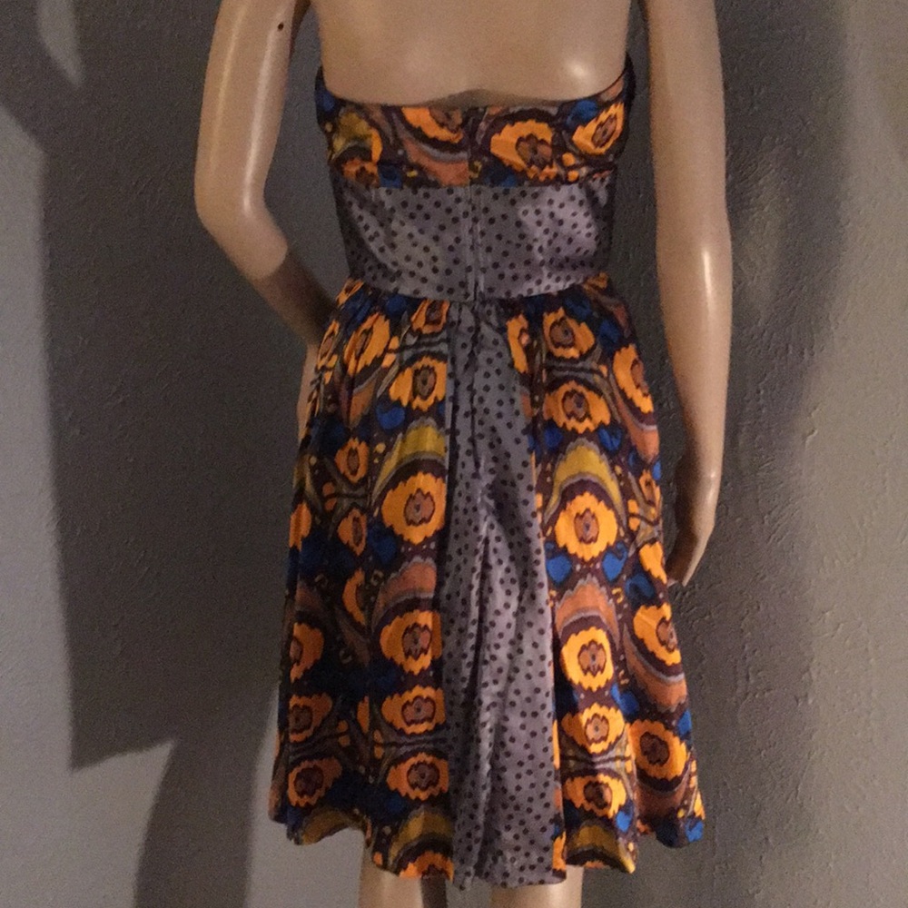 Silk Patterned Strapless Dress - image 3
